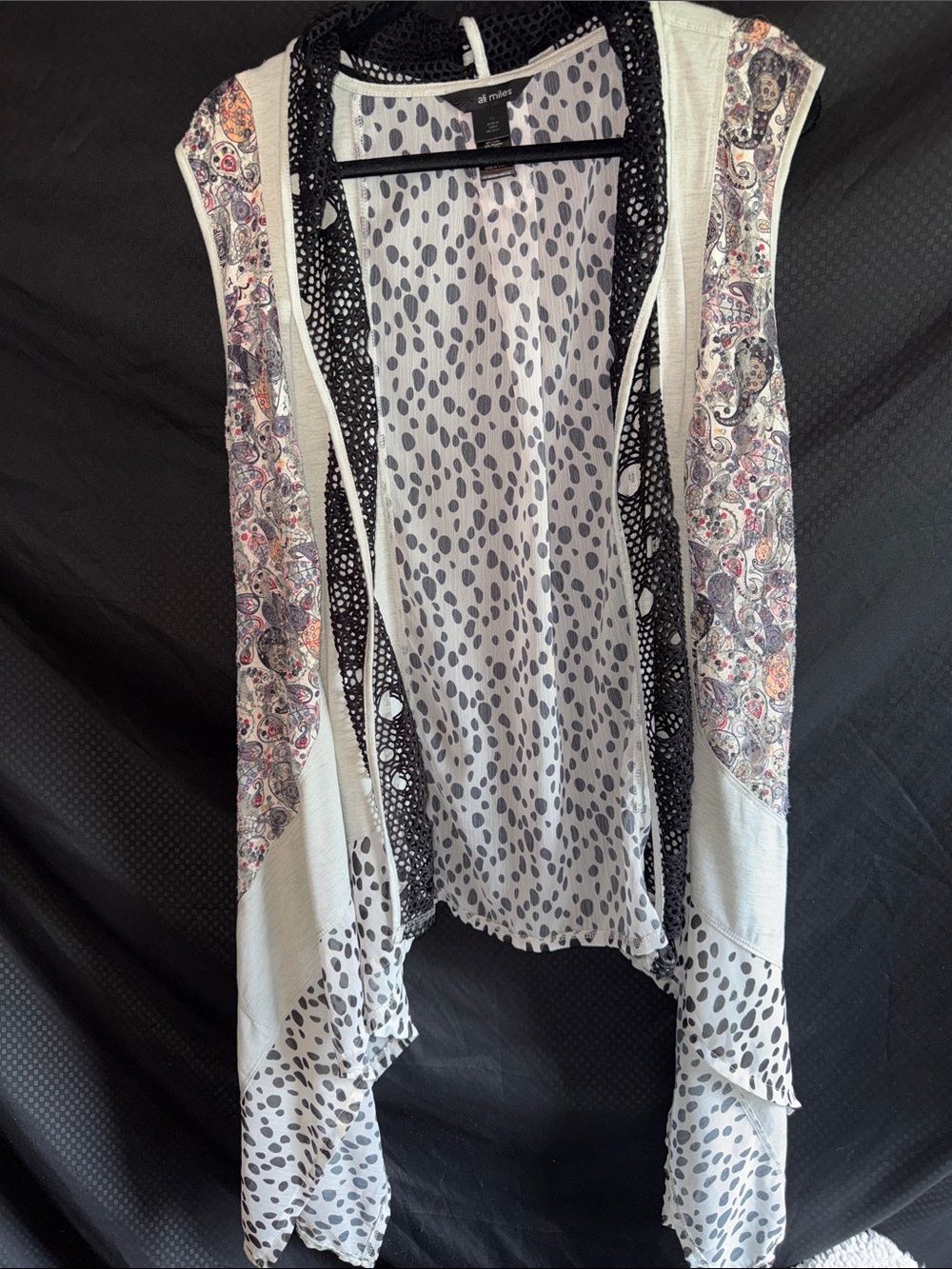Alfani Cream & Black Mixed Print Sleeveless Open Cardigan